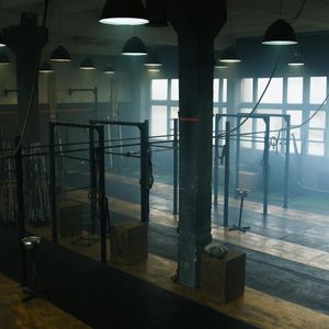 Minimalist training space with natural light.